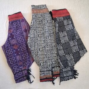 3 Harem pants Thai Hill Tribe ankle straps boho yoga geometric hippie festival